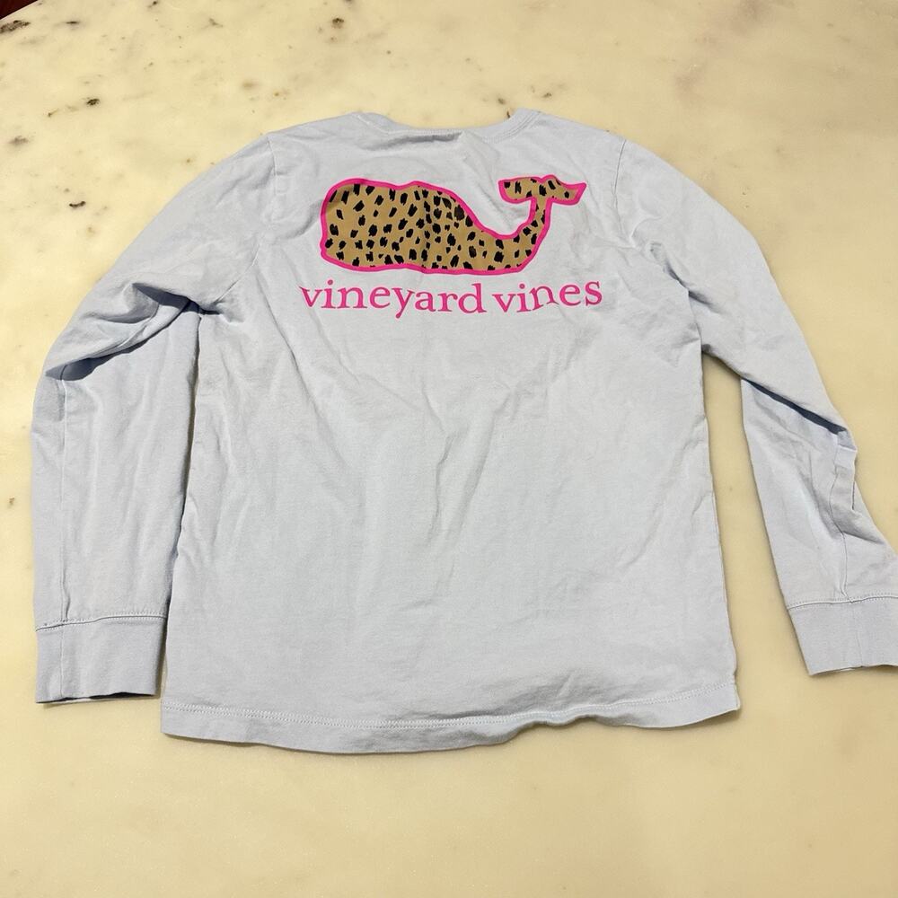 VINEYARD VINES Long Sleeve T Shirt Girls Small (8-10) Blue Leopard Whale Logo
